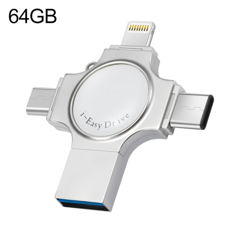 RQW-11S 4イン1 USB 2.0 & 8ピン & マイクロUSB & USB-C / Type-C 64GB フラッシュドライブ、RQW-11S