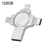RQW-11S 4イン1 USB 2.0 & 8ピン & マイクロUSB & USB-C / Type-C 128GB フラッシュドライブ、RQW-11S
