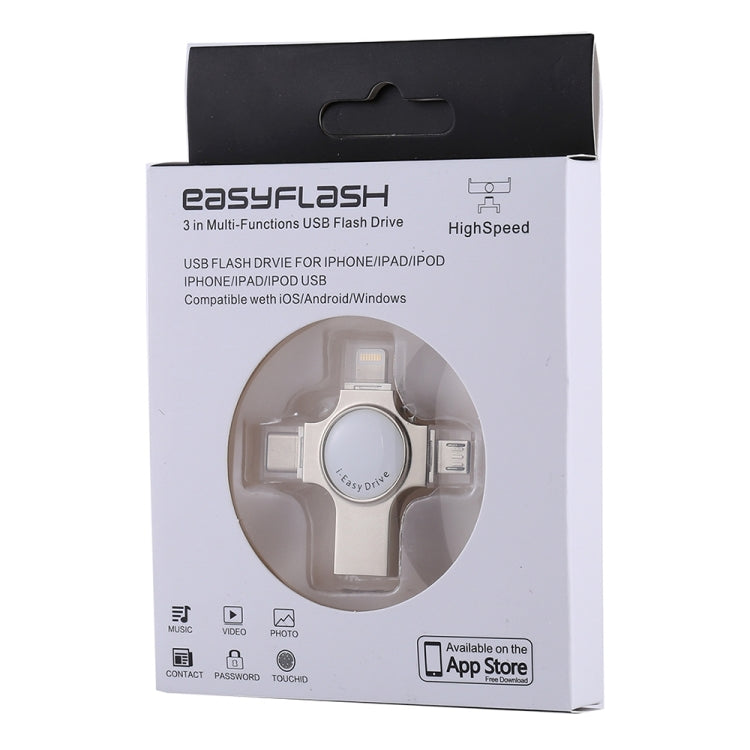 RQW-11S 4イン1 USB 2.0 & 8ピン & マイクロUSB & USB-C / Type-C 128GB フラッシュドライブ、RQW-11S