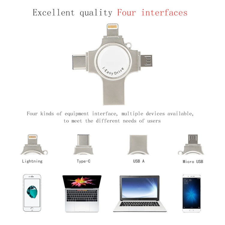RQW-11S 4イン1 USB 2.0 & 8ピン & マイクロUSB & USB-C / Type-C 128GB フラッシュドライブ、RQW-11S