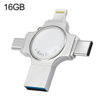 RQW-11S 4イン1 USB 2.0 & 8ピン & マイクロUSB & USB-C / Type-C 16GB フラッシュドライブ、RQW-11S