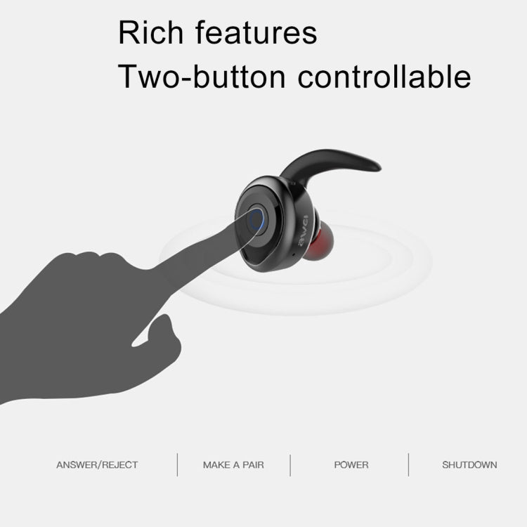 AWEI T1 スポーツヘッドセット IPX4防水 ワイヤレスBluetooth V4.2 ステレオイヤホン TWS対応、T1