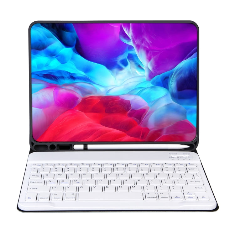 X-11BS スキンプレーンテクスチャー着脱式Bluetoothキーボードタブレットケース iPad Pro 11インチ 2020 / 2018対応、ペンスロット＆バックライト付き、ホワイトキーボード