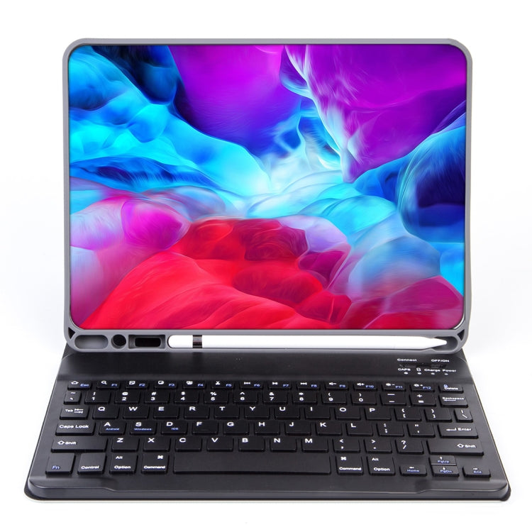 X-11BS スキンプレーンテクスチャー着脱式Bluetoothキーボードタブレットケース iPad Pro 11インチ 2020 / 2018対応、ペンスロット＆バックライト付き、ブラックキーボード