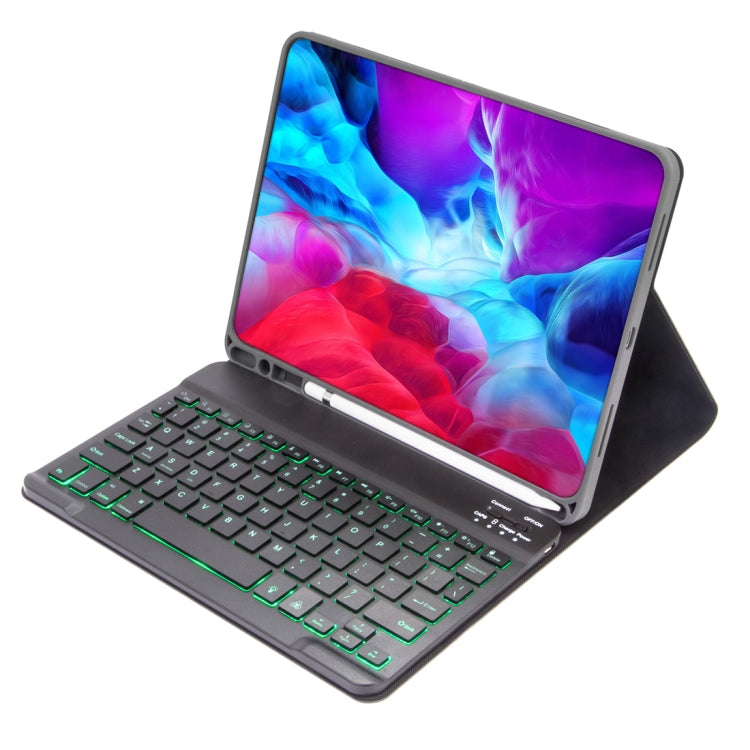 X-11BS スキンプレーンテクスチャー着脱式Bluetoothキーボードタブレットケース iPad Pro 11インチ 2020 / 2018対応、ペンスロット＆バックライト付き、ブラックキーボード