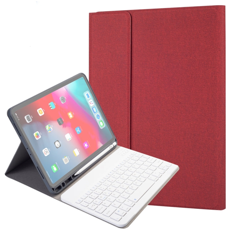 RK11 iPad Pro 11インチ用 シルクテクスチャ 取り外し可能プラスチック Bluetoothキーボード レザータブレットケース ペンスロット＆スタンド機能付き