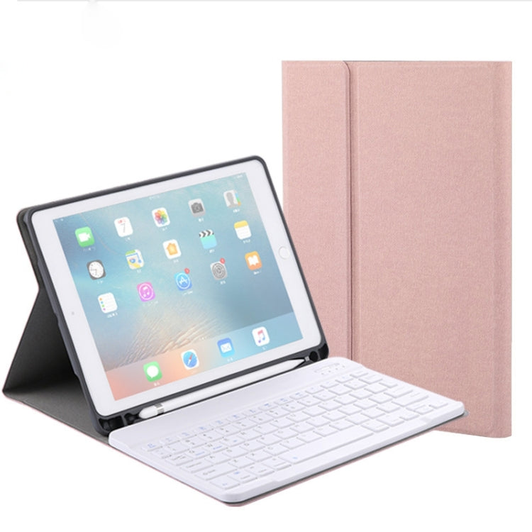 RK508 iPad Air 2 & Air 1 / Pro 9.7インチ & 2017 iPad & 2018 iPad シルクテクスチャー着脱式プラスチックBluetoothキーボード革製タブレットケース スタンド＆ペンスロット機能付き