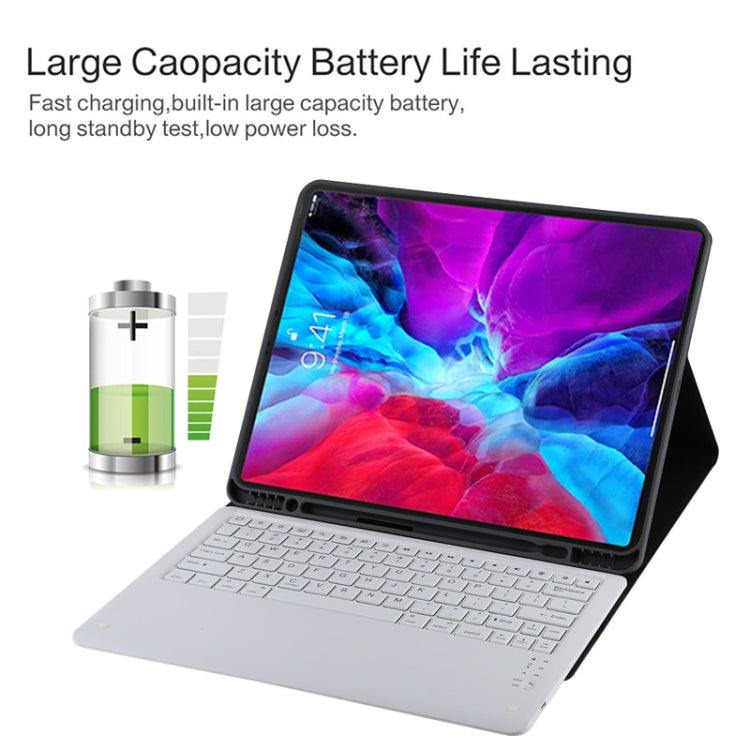 T129 取り外し可能 Bluetooth ホワイトキーボード マイクロファイバーレザータブレットケース iPad Pro 12.9インチ（2020）用 ホルダー付き ホワイトキーボード