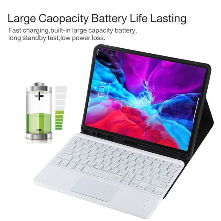 TG11BCS 着脱式Bluetoothホワイトキーボード マイクロファイバー革製タブレットケース iPad Pro 11インチ（2020）用、バックライト＆タッチパッド＆ペンスロット＆ホルダー付き、ホワイトキーボード