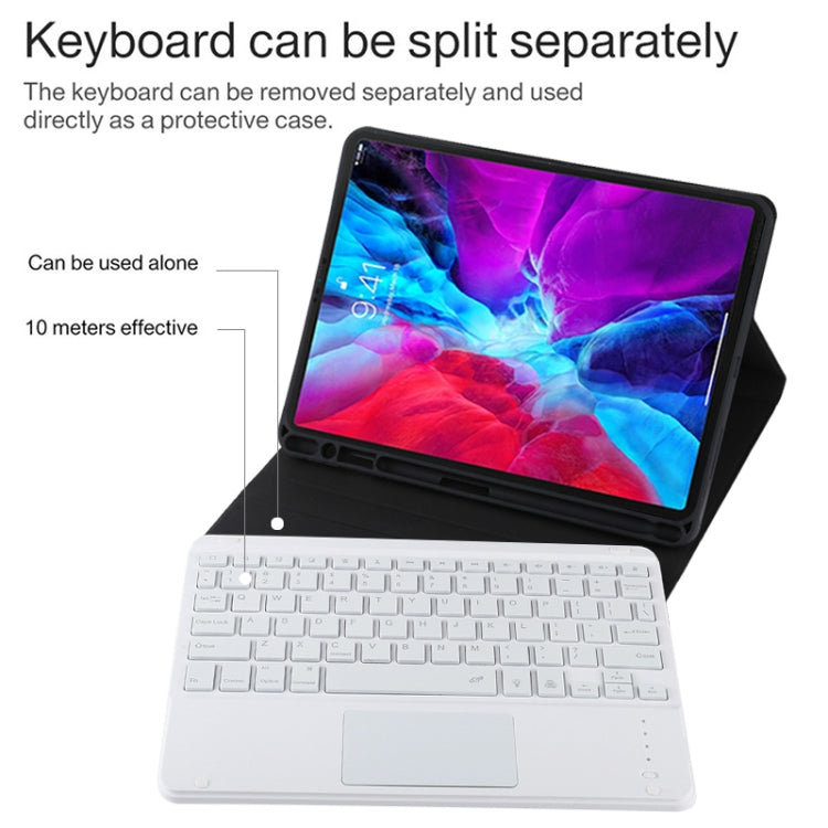 TG11BCS 着脱式Bluetoothホワイトキーボード マイクロファイバー革製タブレットケース iPad Pro 11インチ（2020）用、バックライト＆タッチパッド＆ペンスロット＆ホルダー付き、ホワイトキーボード