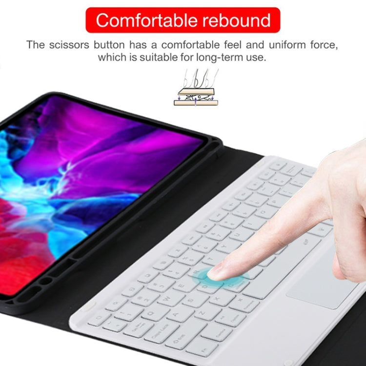 TG11BCS 着脱式Bluetoothホワイトキーボード マイクロファイバー革製タブレットケース iPad Pro 11インチ（2020）用、バックライト＆タッチパッド＆ペンスロット＆ホルダー付き、ホワイトキーボード