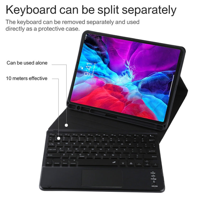 TG11BCS 着脱式Bluetoothブラックキーボードマイクロファイバーレザータブレットケース iPad Pro 11インチ(2020)用、バックライト＆タッチパッド＆ペンスロット＆ホルダー付き、ブラックキーボード