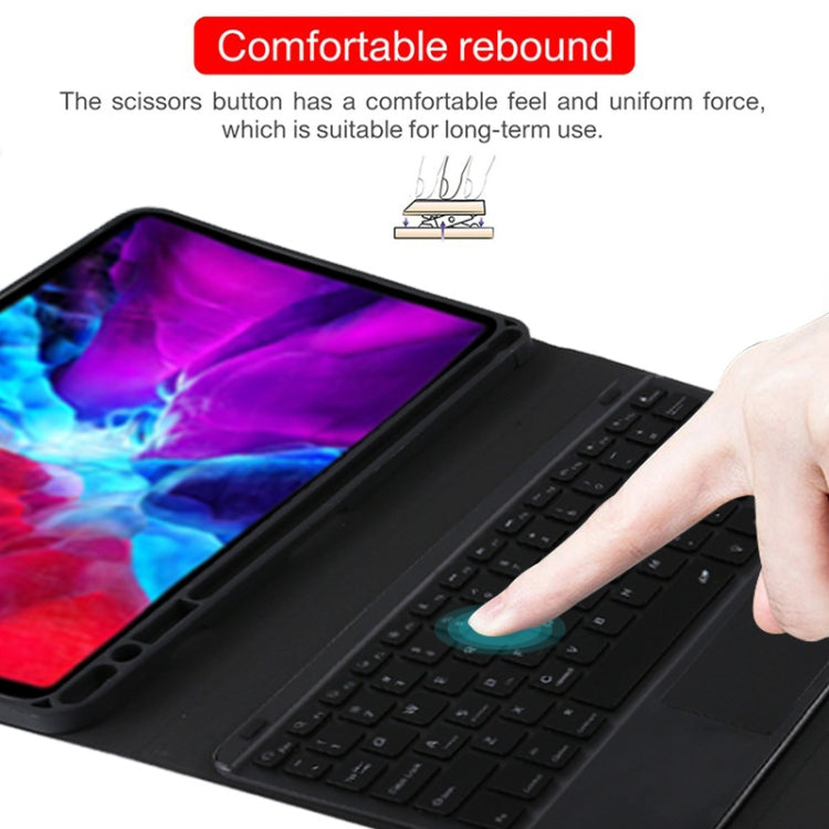 TG11BCS 着脱式Bluetoothブラックキーボードマイクロファイバーレザータブレットケース iPad Pro 11インチ(2020)用、バックライト＆タッチパッド＆ペンスロット＆ホルダー付き、ブラックキーボード