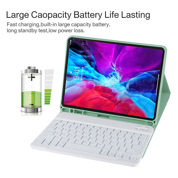 TG11BS 着脱式Bluetoothホワイトキーボード マイクロファイバー革製タブレットケース iPad Pro 11インチ（2020）用、バックライト＆ペンスロット＆ホルダー付き、ホワイトキーボード