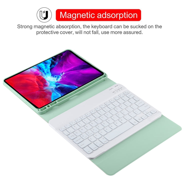 TG11BS 着脱式Bluetoothホワイトキーボード マイクロファイバー革製タブレットケース iPad Pro 11インチ（2020）用、バックライト＆ペンスロット＆ホルダー付き、ホワイトキーボード