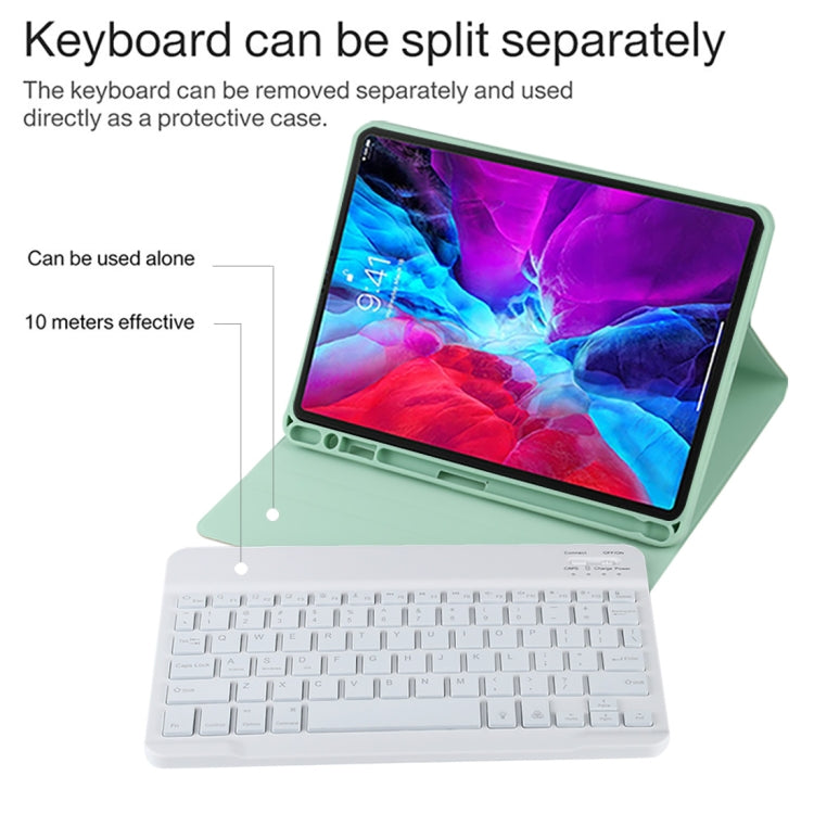 TG11BS 着脱式Bluetoothホワイトキーボード マイクロファイバー革製タブレットケース iPad Pro 11インチ（2020）用、バックライト＆ペンスロット＆ホルダー付き、ホワイトキーボード