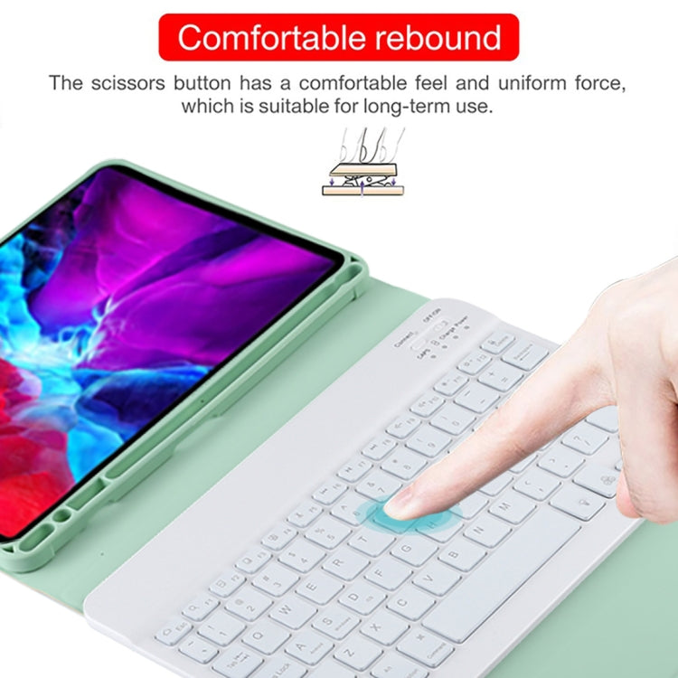 TG11BS 着脱式Bluetoothホワイトキーボード マイクロファイバー革製タブレットケース iPad Pro 11インチ（2020）用、バックライト＆ペンスロット＆ホルダー付き、ホワイトキーボード