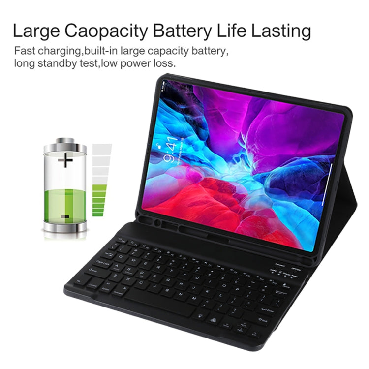 TG11BS 着脱式Bluetoothブラックキーボード＋マイクロファイバー革製タブレットケース iPad Pro 11インチ（2020）用、バックライト＆ペンスロット＆ホルダー付き、ブラックキーボード