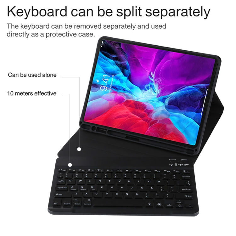 TG11BS 着脱式Bluetoothブラックキーボード＋マイクロファイバー革製タブレットケース iPad Pro 11インチ（2020）用、バックライト＆ペンスロット＆ホルダー付き、ブラックキーボード