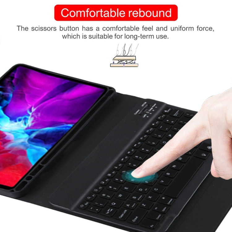 TG11BS 着脱式Bluetoothブラックキーボード＋マイクロファイバー革製タブレットケース iPad Pro 11インチ（2020）用、バックライト＆ペンスロット＆ホルダー付き、ブラックキーボード