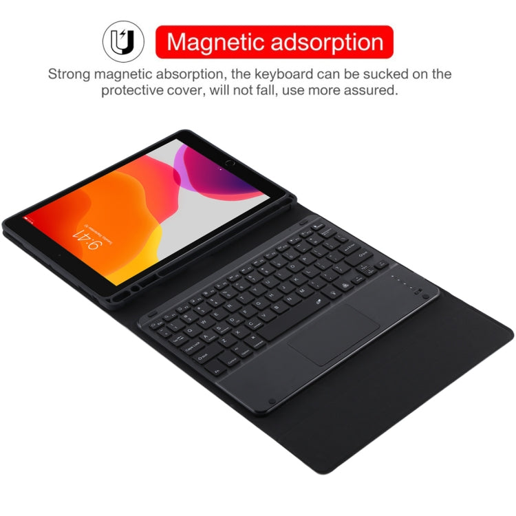 TG-102BCS 着脱式Bluetoothブラックキーボード＋マイクロファイバー革製タブレットケース iPad 10.2インチ / iPad Air（2019）用、タッチパッド＆バックライト＆ペンスロット＆ホルダー付き、ブラックキーボード