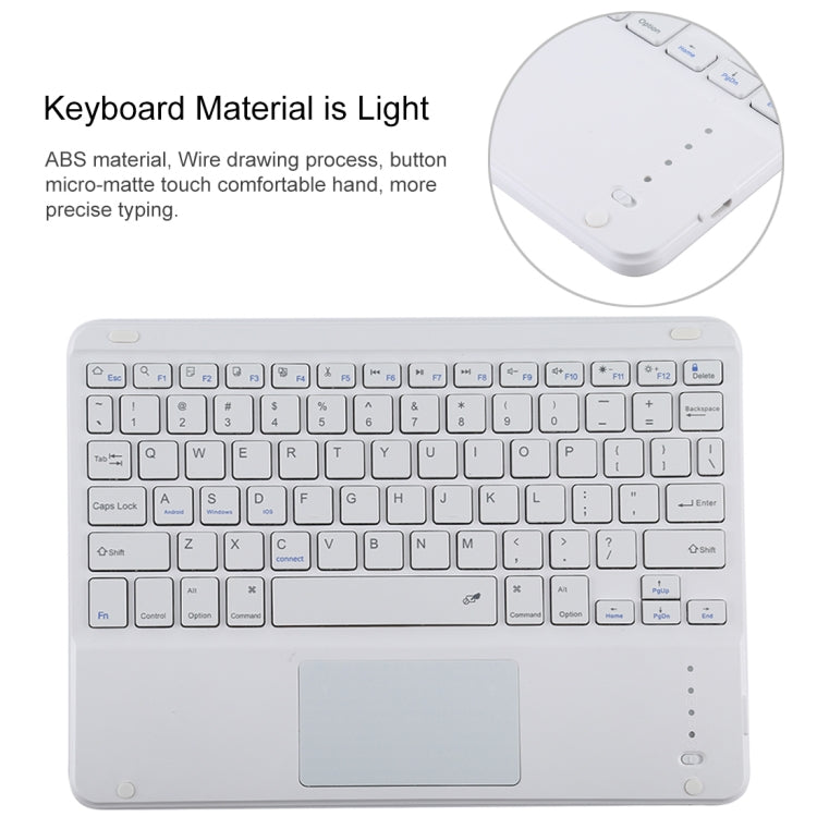 TG-102BC 着脱式Bluetoothホワイトキーボード＋マイクロファイバーレザータブレットケース iPad 10.2インチ / iPad Air (2019)用、タッチパッド＆ペンスロット＆ホルダー付き、ホワイトキーボード