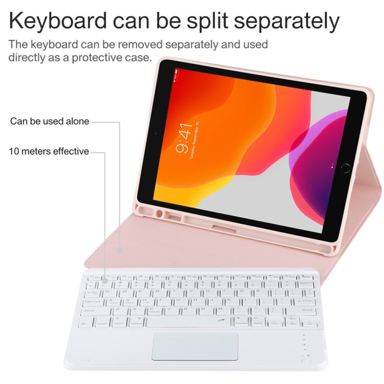 TG-102BC 着脱式Bluetoothホワイトキーボード＋マイクロファイバーレザータブレットケース iPad 10.2インチ / iPad Air (2019)用、タッチパッド＆ペンスロット＆ホルダー付き、ホワイトキーボード