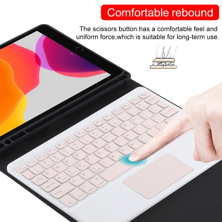 TG-102BC 着脱式 Bluetooth ピンクキーボード + マイクロファイバー レザー タブレットケース iPad 10.2インチ / iPad Air (2019) 用、タッチパッド＆ペンスロット＆ホルダー付き、ピンクキーボード