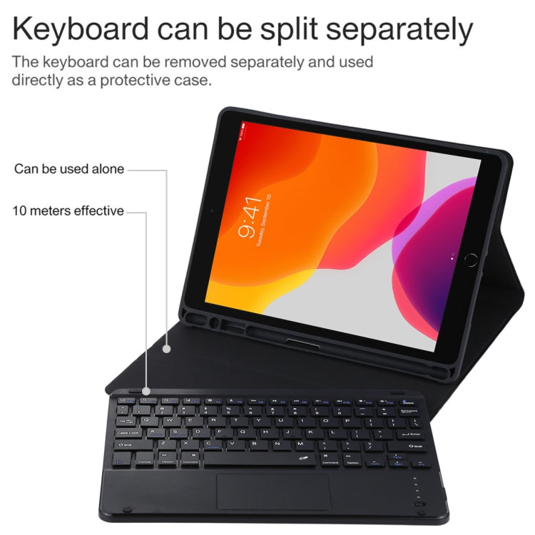 TG-102BC 着脱式 Bluetooth ブラックキーボード + マイクロファイバーレザー タブレットケース iPad 10.2インチ / iPad Air (2019)用、タッチパッド＆ペンスロット＆ホルダー付き、TG-102BC