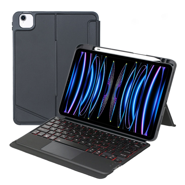 T11-AS iPad Air 11 2025 / Air 5 / 4 10.9 / Pro 11 2022&2021&2020&2018用 タッチバックライト分割型 Bluetooth キーボード レザーケース、T11-AS