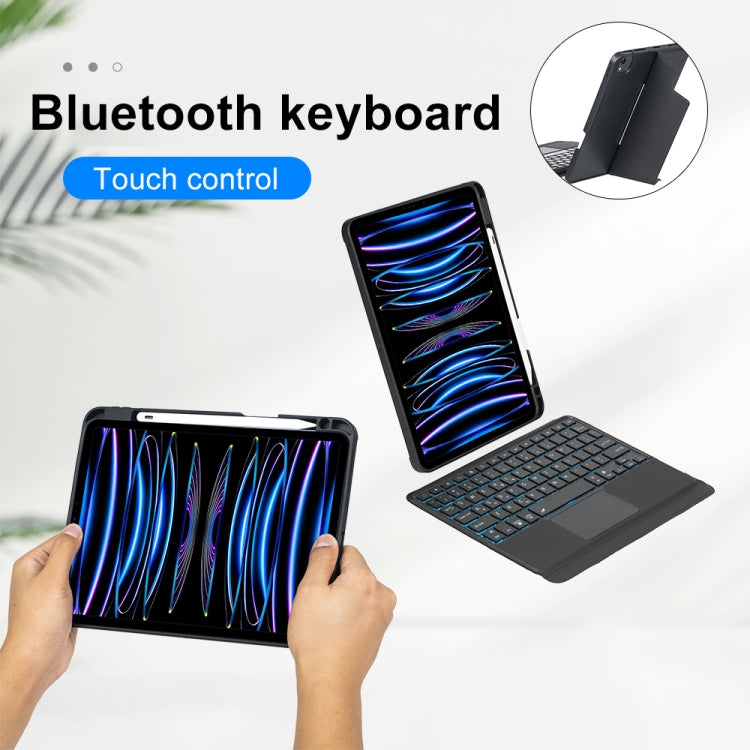 T11-AS iPad Air 11 2025 / Air 5 / 4 10.9 / Pro 11 2022&2021&2020&2018用 タッチバックライト分割型 Bluetooth キーボード レザーケース、T11-AS