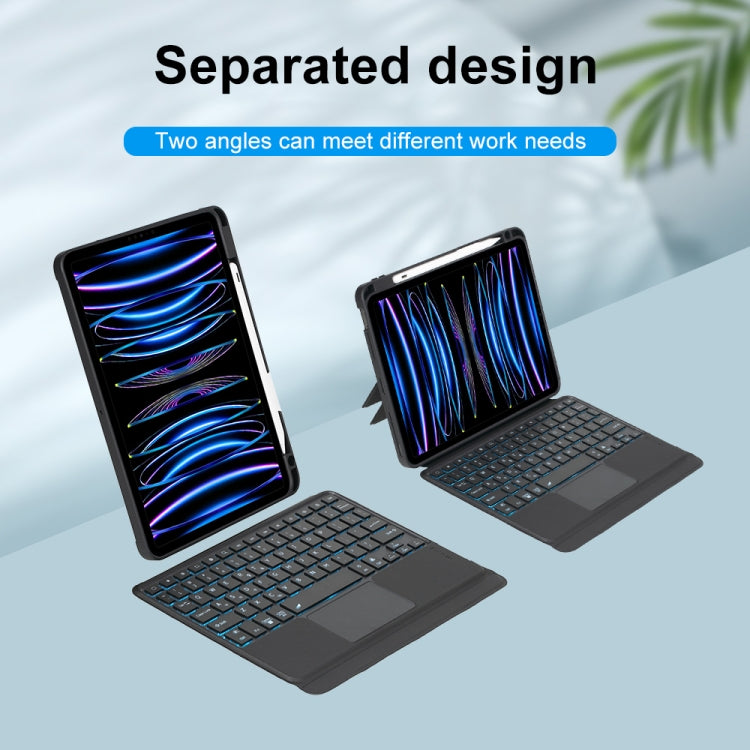 T11-AS iPad Air 11 2025 / Air 5 / 4 10.9 / Pro 11 2022&2021&2020&2018用 タッチバックライト分割型 Bluetooth キーボード レザーケース、T11-AS