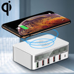 WLX-818F 6-in-1 10W QC3.0 ワイヤレス充電 + USB-C / Type-C + 4 USBポート充電器 スマートLCDディスプレイ付き EU / AUプラグ ホワイト