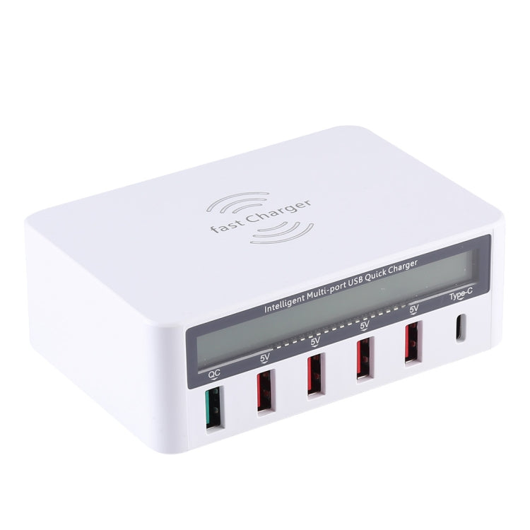 WLX-818F 6-in-1 10W QC3.0 ワイヤレス充電 + USB-C / Type-C + 4 USBポート充電器 スマートLCDディスプレイ付き EU / AUプラグ ホワイト