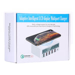 WLX-818F 6-in-1 10W QC3.0 ワイヤレス充電 + USB-C / Type-C + 4 USBポート充電器 スマートLCDディスプレイ付き EU / AUプラグ ホワイト
