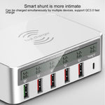 WLX-818F 6-in-1 10W QC3.0 ワイヤレス充電 + USB-C / Type-C + 4 USBポート充電器 スマートLCDディスプレイ付き EU / AUプラグ ホワイト