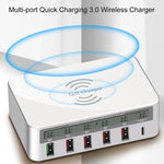 WLX-818F 6-in-1 10W QC3.0 ワイヤレス充電 + USB-C / Type-C + 4 USBポート充電器 スマートLCDディスプレイ付き EU / AUプラグ ホワイト