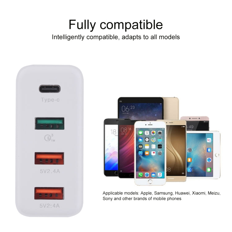 A3P 最大3A出力 USB-C / Type-C + QC3.0 + デュアルUSB 4ポート 壁用トラベルチャージャー、USプラグ、USプラグ