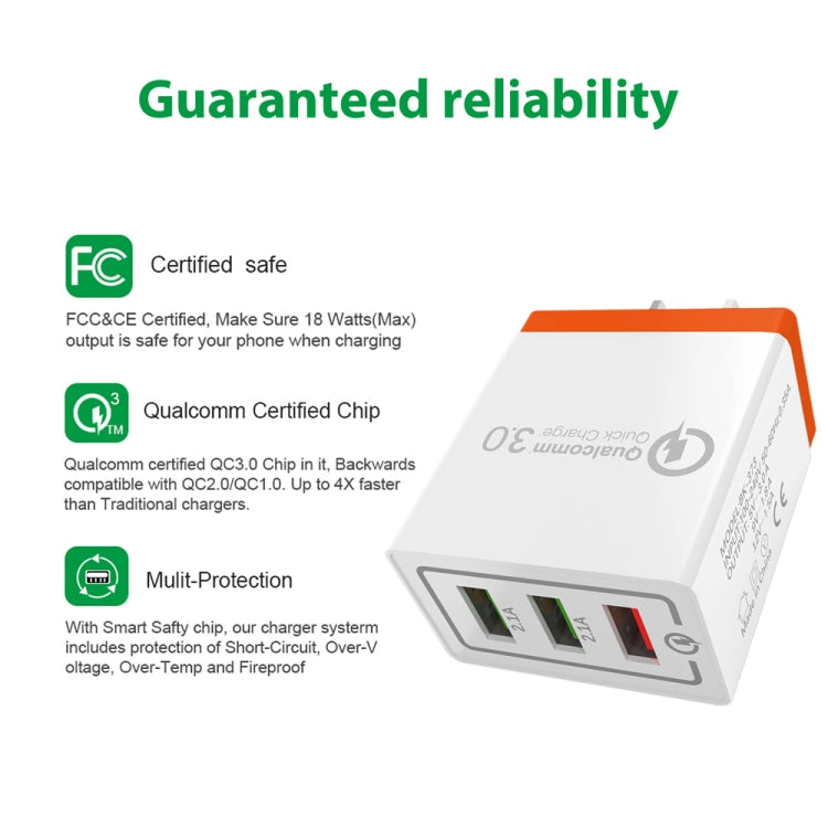 AR-QC-03 2.1A 3ポート USB クイックチャージャー トラベルチャージャー、USプラグ、AR-QC-03 US、AR-QC-03 USプラグ ブルー