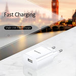 USAMS US-CC075 T18 2.1A シングルUSB トラベル充電器、EUプラグ