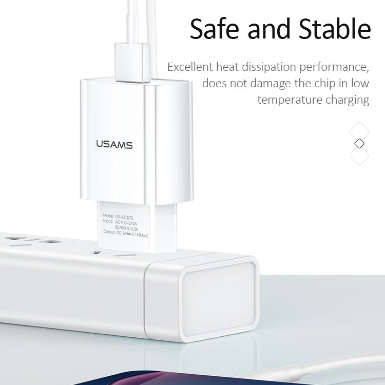 USAMS US-CC075 T18 2.1A シングルUSB トラベル充電器、EUプラグ