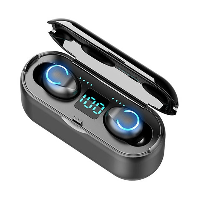F9-8 TWS CVC8.0 ノイズキャンセリング タッチミニBluetoothイヤホン 充電ケース付き、三画面LED電源表示＆スマホホルダー＆通話＆音声アシスタント対応、F9-8