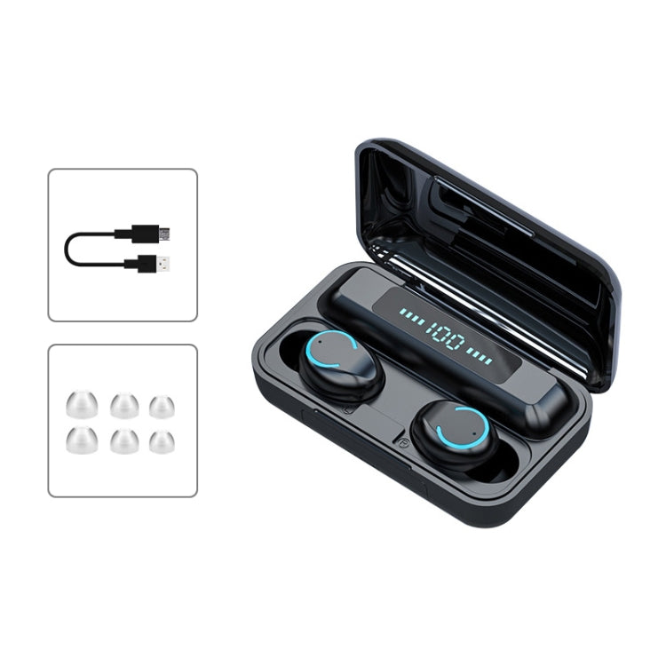 F9-9 TWS CVC8.0 ノイズキャンセリング Bluetoothイヤホン 充電ケース付き、タッチライトエフェクト＆三画面LED電源表示＆モバイルバッテリー＆スマホホルダー＆HD通話＆音声アシスタント対応、F9-9 ブラック