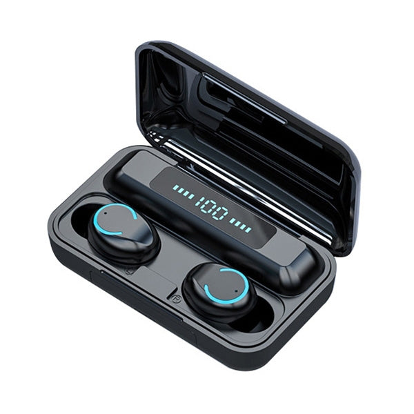 F9-9 TWS CVC8.0 ノイズキャンセリング Bluetoothイヤホン 充電ケース付き、タッチライトエフェクト＆三画面LED電源表示＆モバイルバッテリー＆スマホホルダー＆HD通話＆音声アシスタント対応、F9-9 ブラック