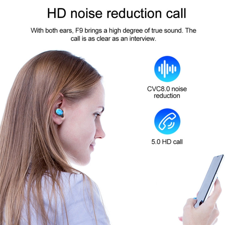 F9-9 TWS CVC8.0 ノイズキャンセリング Bluetoothイヤホン 充電ケース付き、タッチライトエフェクト＆三画面LED電源表示＆モバイルバッテリー＆スマホホルダー＆HD通話＆音声アシスタント対応、F9-9 ブラック