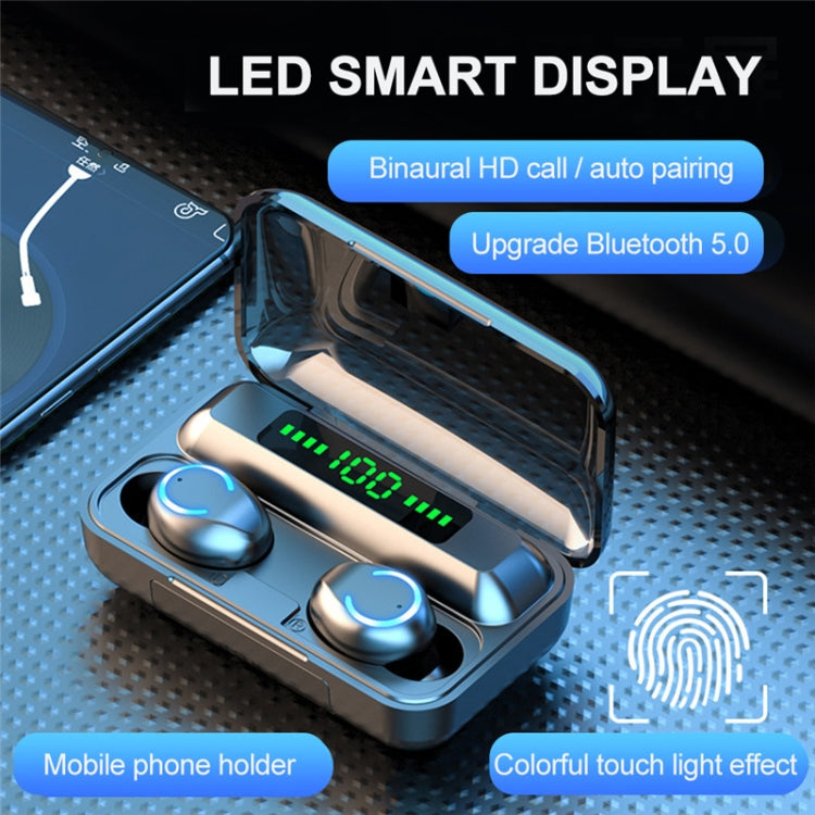 F9-9 TWS CVC8.0 ノイズキャンセリング Bluetoothイヤホン 充電ケース付き、タッチライトエフェクト＆三画面LED電源表示＆モバイルバッテリー＆スマホホルダー＆HD通話＆音声アシスタント対応、F9-9 ブラック