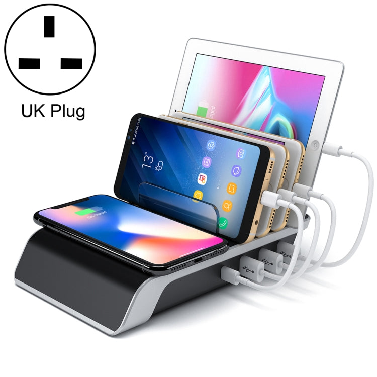 UD09 4 USBポート Qi標準 ワイヤレス充電器 電話用デスクトップスタンドホルダー、英国プラグ、英国プラグ
