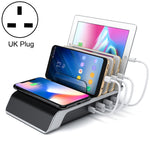 UD09 4 USBポート Qi標準 ワイヤレス充電器 電話用デスクトップスタンドホルダー、英国プラグ、英国プラグ