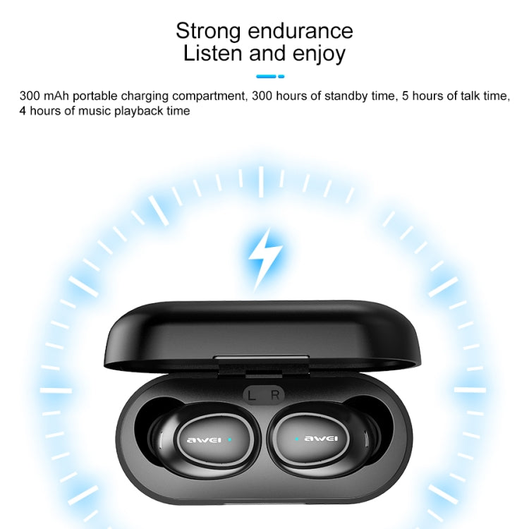 awei T6 TWS Bluetooth V5.0 完全ワイヤレススポーツヘッドセット 充電ケース付き