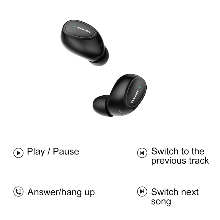 awei T6 TWS Bluetooth V5.0 完全ワイヤレススポーツヘッドセット 充電ケース付き